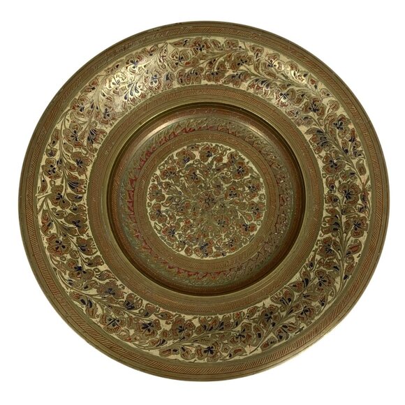 Handcrafted Brass Decorative Pedestal Plate With Etched Intricate Floral Design - Picture 6 of 9